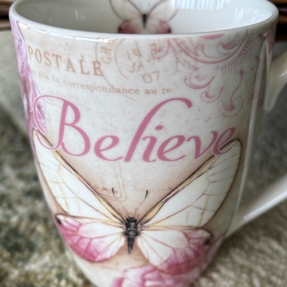 NWOT “Believe” Butterfly Mug - Pink and Cream - Picture 6 of 7